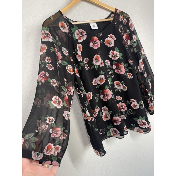 Cabi Black Floral Sheer 3/4 Sleeve Blouse Lined Top Women's Size Medium M Career - Picture 5 of 10